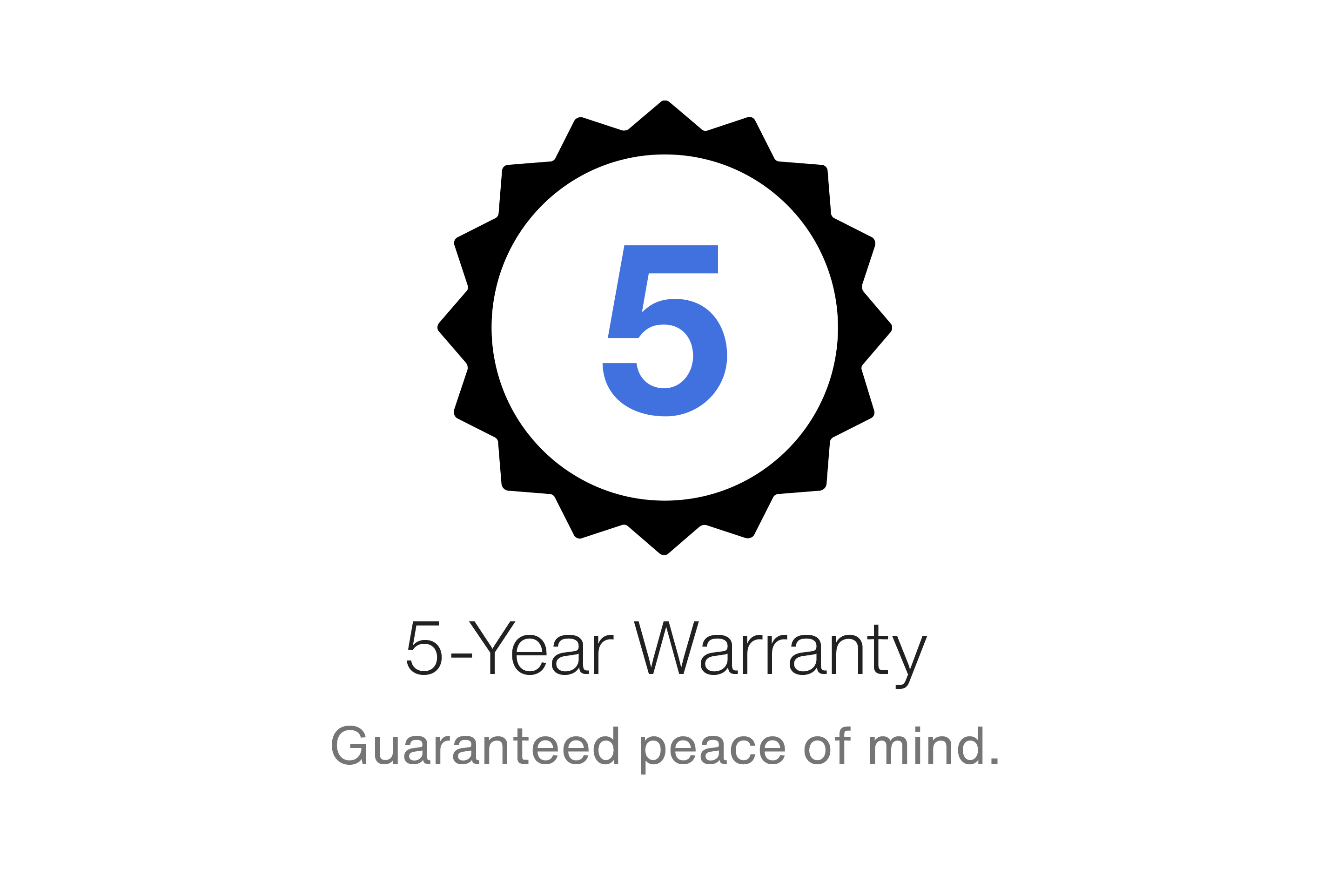 HE - Black and blue graphic to represent a five year warranty. 
DAM # aae94287